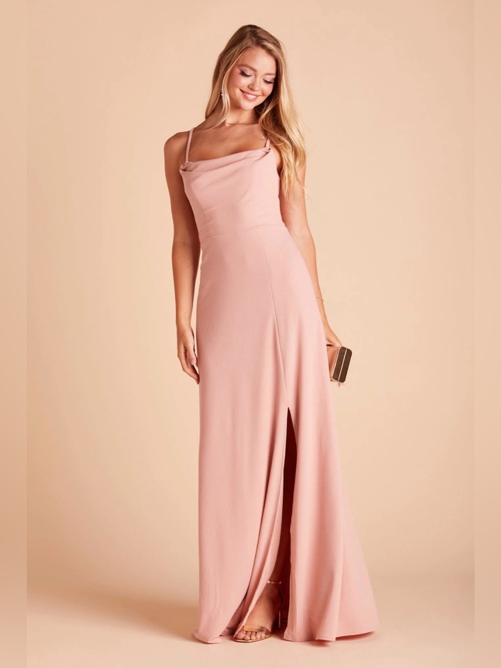Birdy Grey Ash Dress is Crepe, Dusty Rose Cowl Neck Maxi Dress Size Small